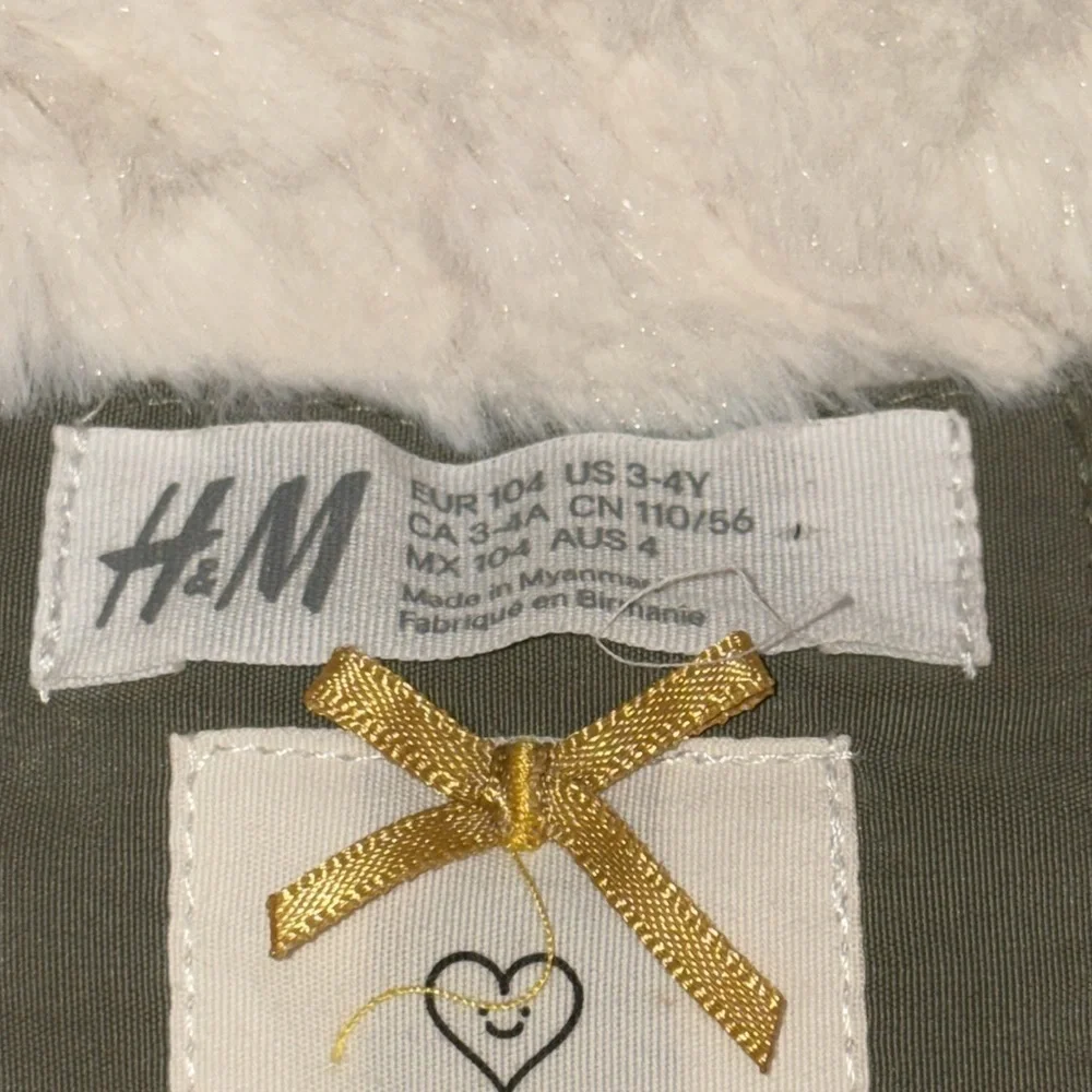 H&M Toddler Hooded Padded Parka w/Faux Fur Trim Size 3-4 Olive Green/Cream NWOT